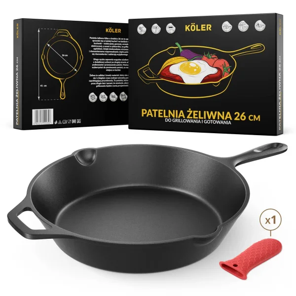 Patelnia żeliwna indukcja KOLER 26cm Ognisko Grill Gaz