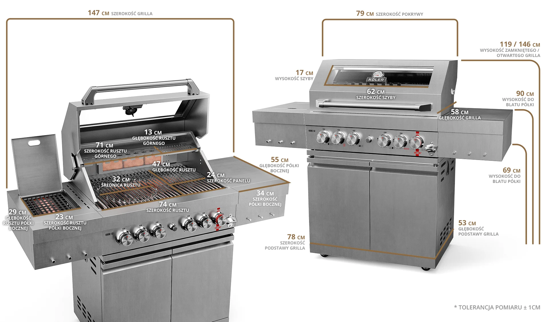 Grill gazowy ogrodowy Koler KRONE S3 Titan Silver – stal nierdzewna, palnik na podczerwień i rożno – zdjęcie 12