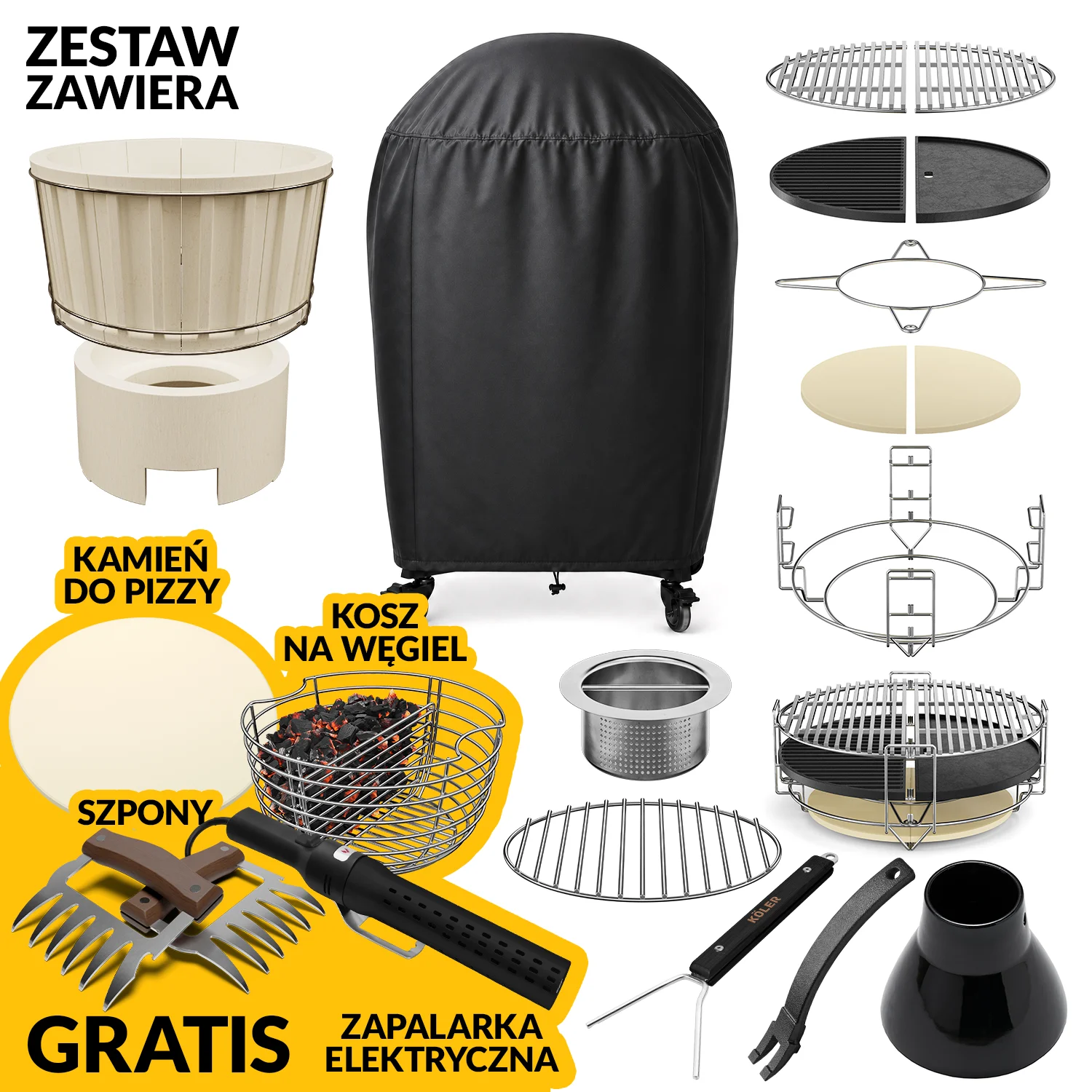 00_Kamado_EG21_zestaw_zawiera_gratis Grill Ceramiczny Węglowy Kamado KOLER EG21 54cm z wózkiem – zdjęcie 17