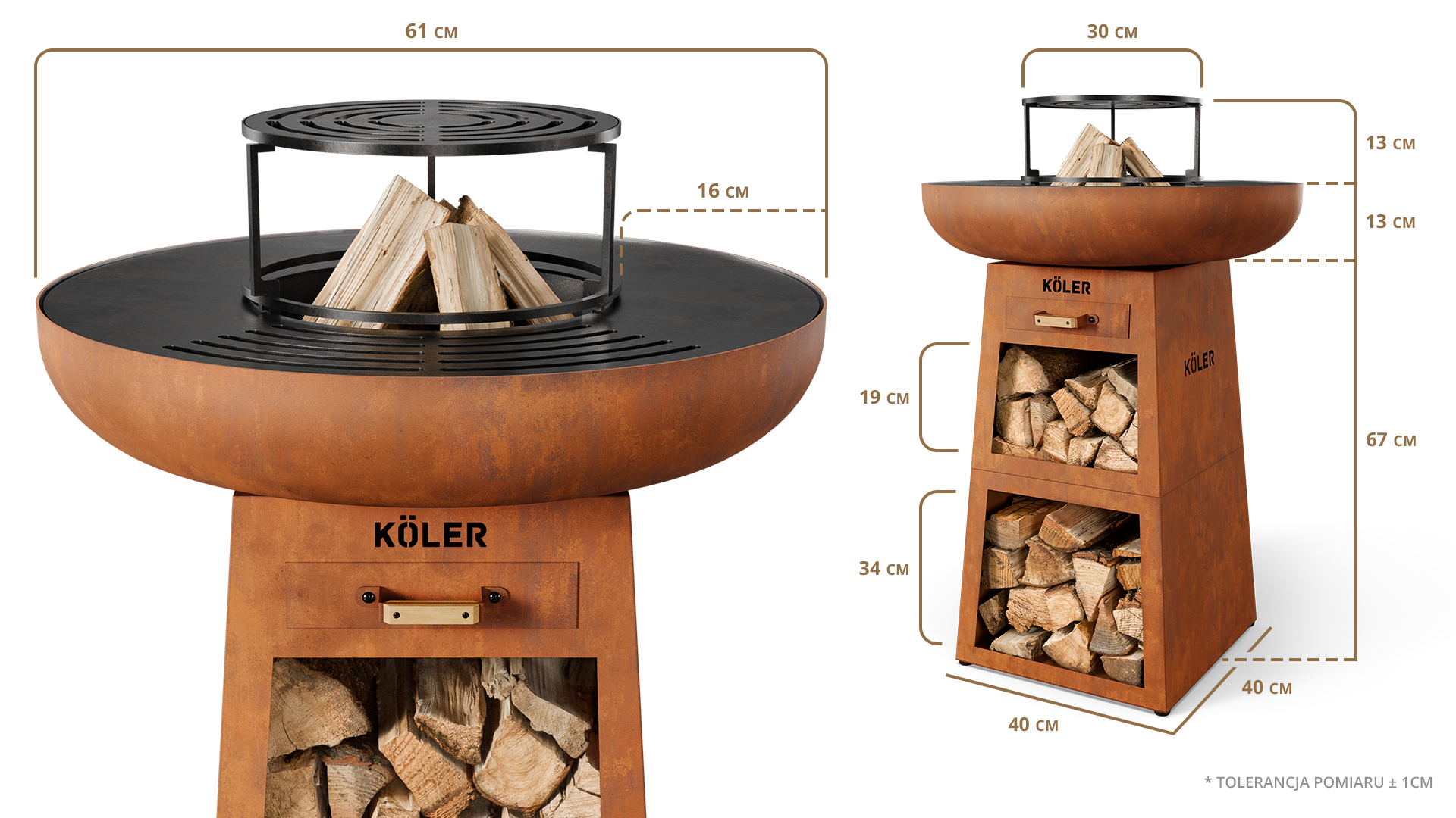 Palenisko ogrodowe z grillem Koler Herd X1 Corten – zdjęcie 9