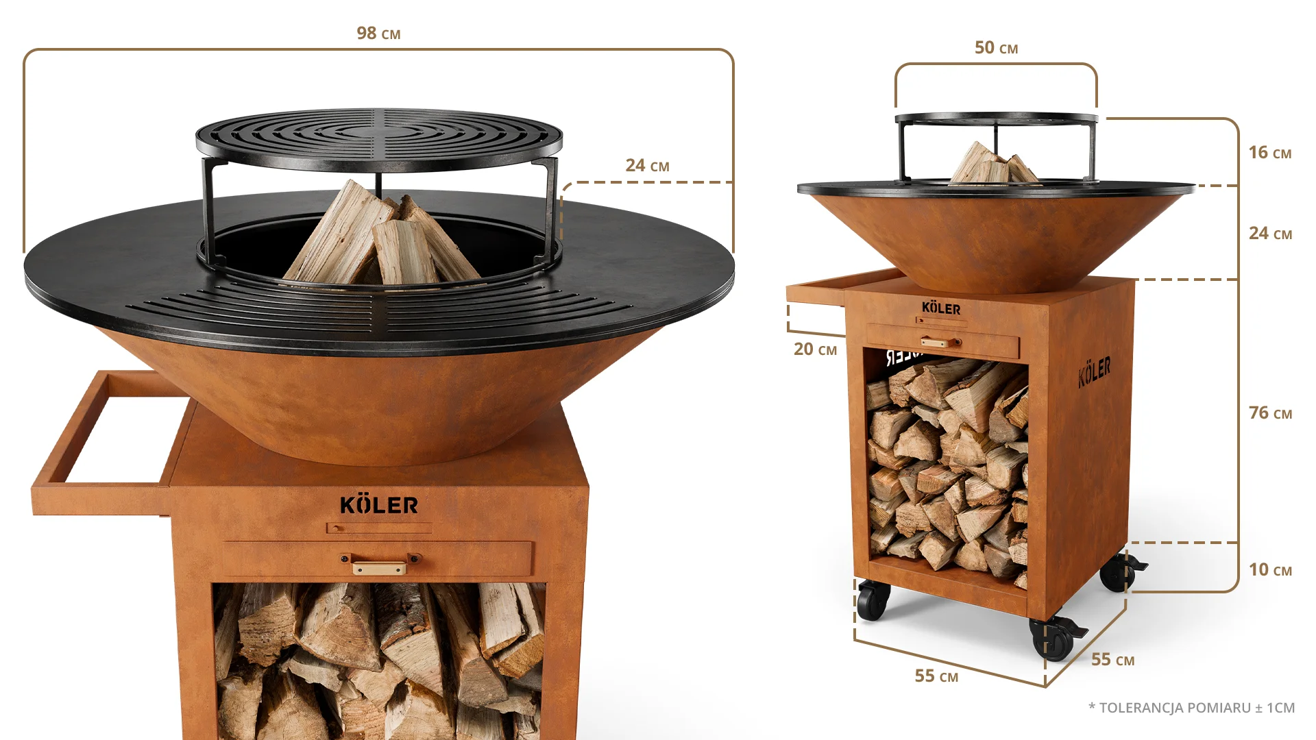 Palenisko ogrodowe z grillem Koler Herd X3 Corten – zdjęcie 8