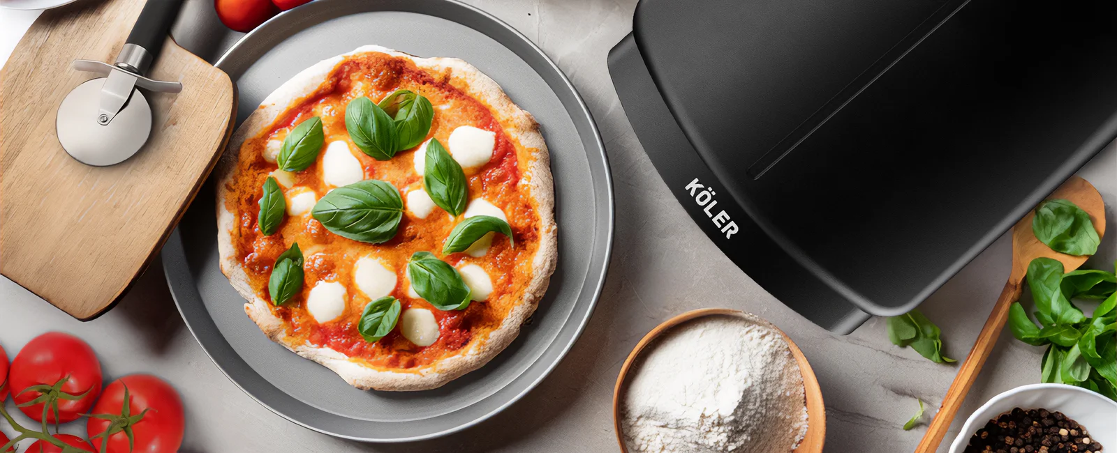 Pizza margherita z bazylią i piec do pizzy KÖLER Bene