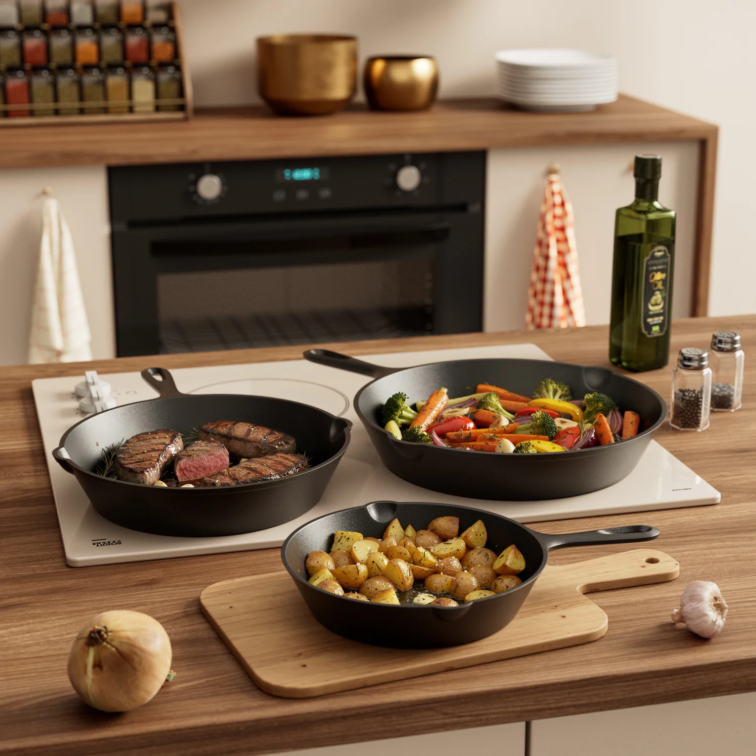 Zestaw patelni żeliwnych 3szt. DOT Patelnia Żeliwna Indukcja Ognisko Grill Gaz – zdjęcie 4