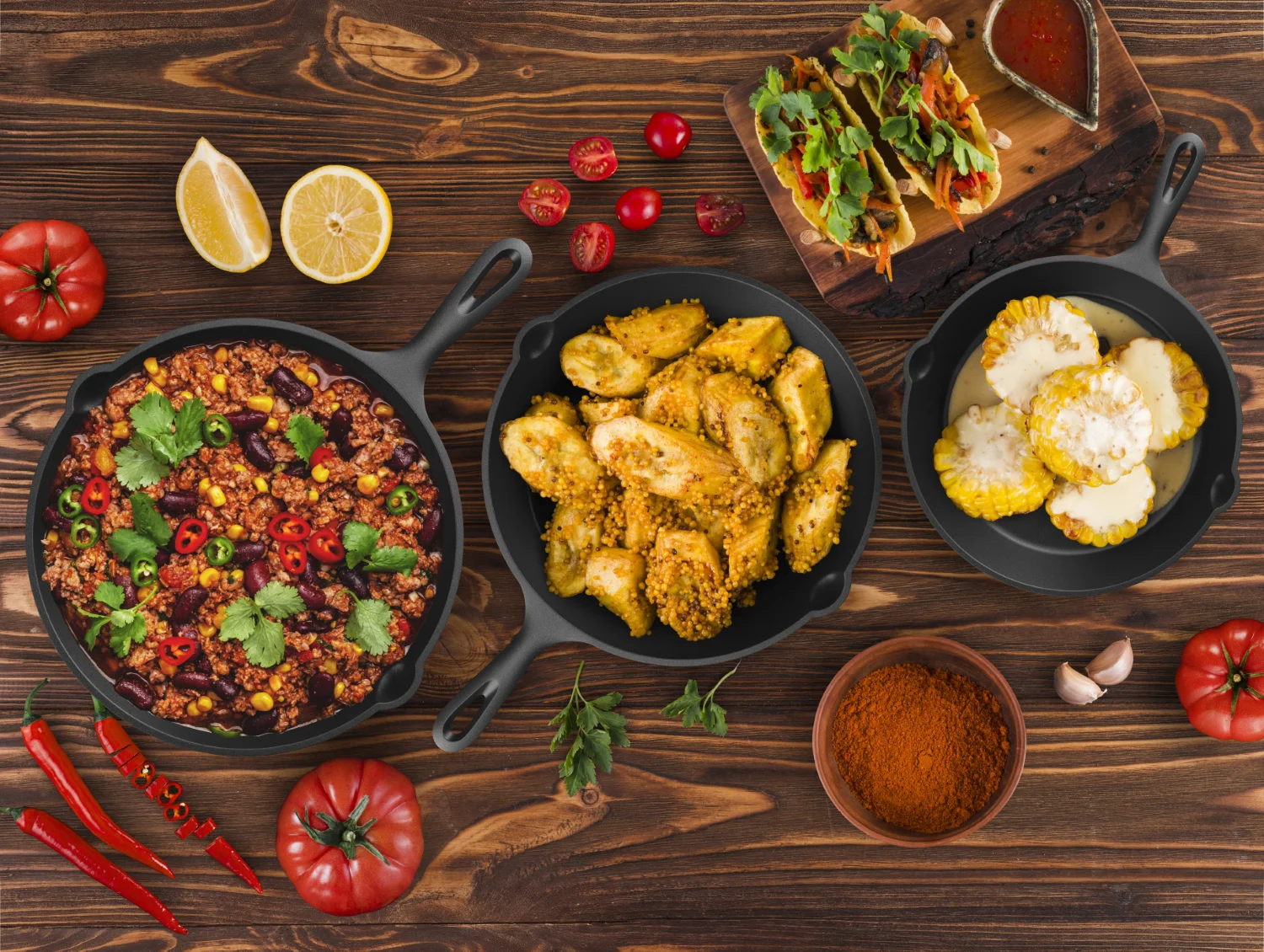 Zestaw patelni żeliwnych 3szt. DOT Patelnia Żeliwna Indukcja Ognisko Grill Gaz – zdjęcie 2