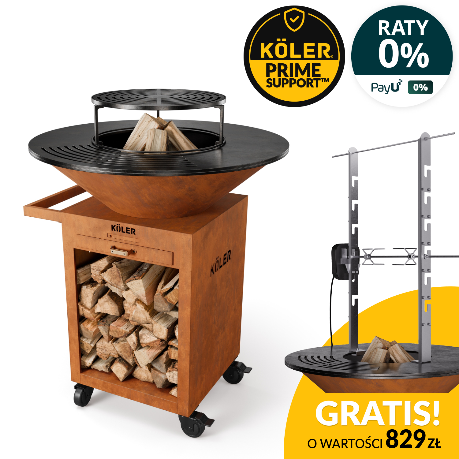 Palenisko ogrodowe z grillem Koler Herd X3 Corten