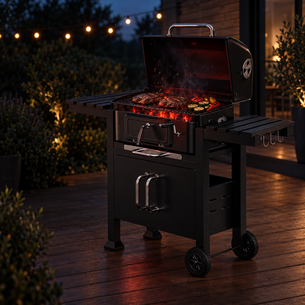 Grill węglowy KÖLER Ember CH2 – wieczorne grillowanie na tarasie