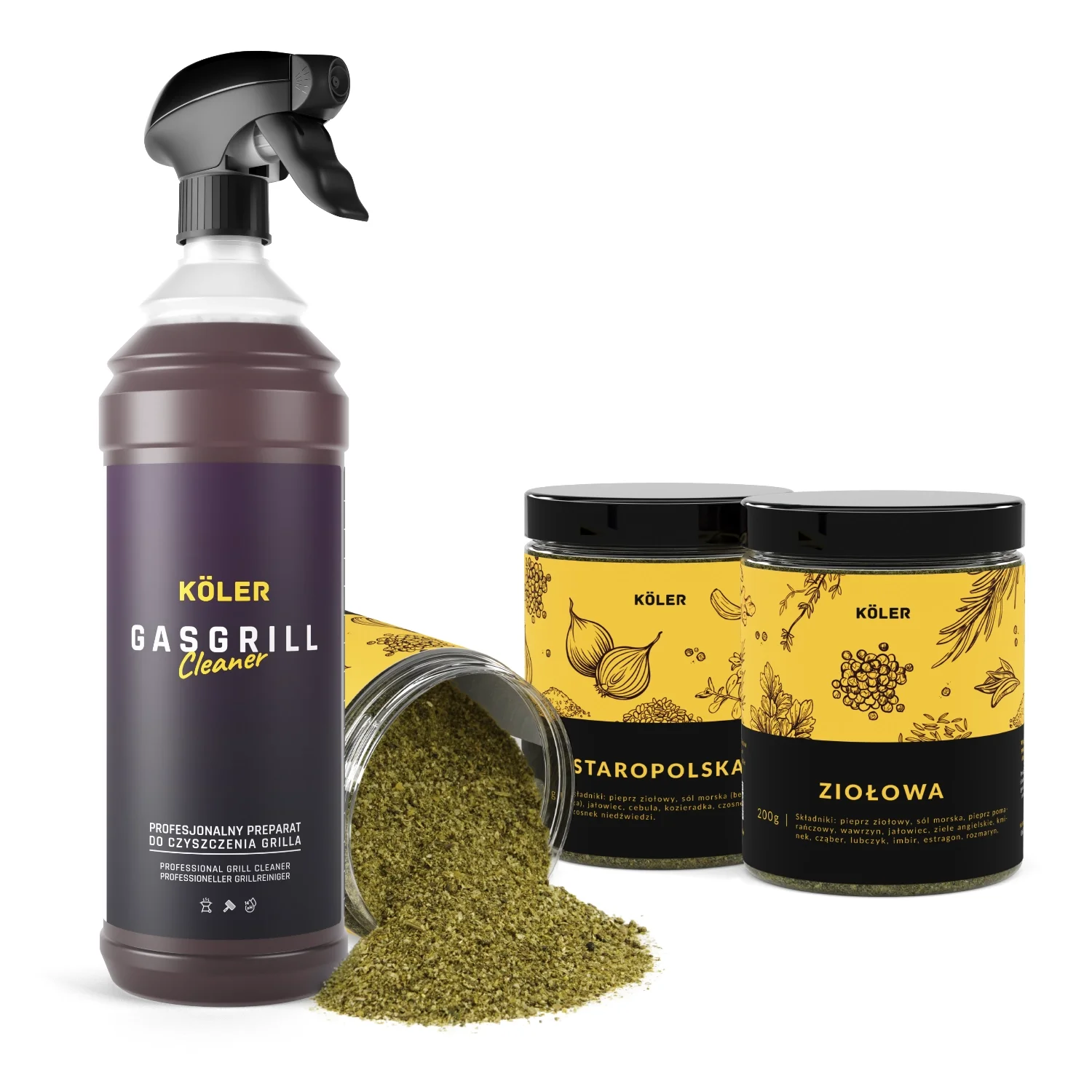 Zestaw KOLER CARE & TASTE – Zestaw przypraw i płynu do czyszczenia grilla